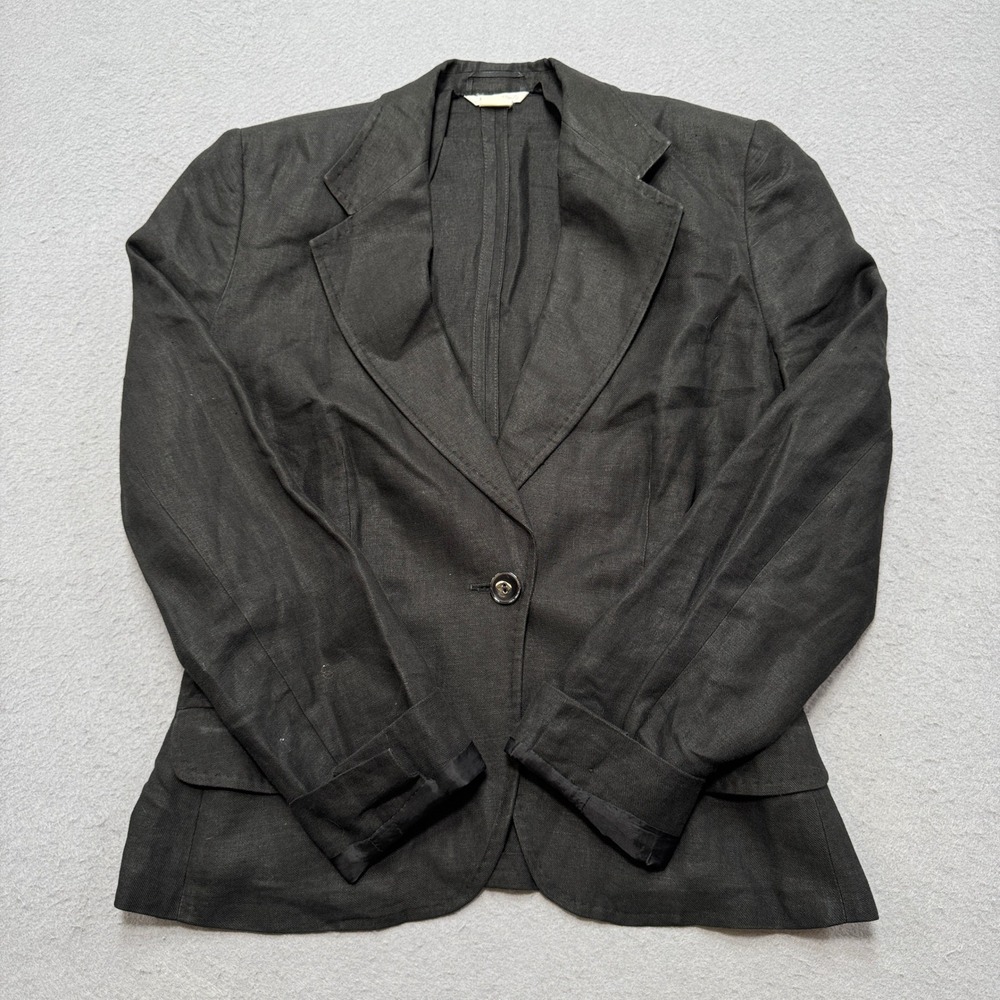 Max Mara Blazer Women's Small Black Linen Rayon Lightweight Office Made In Italy